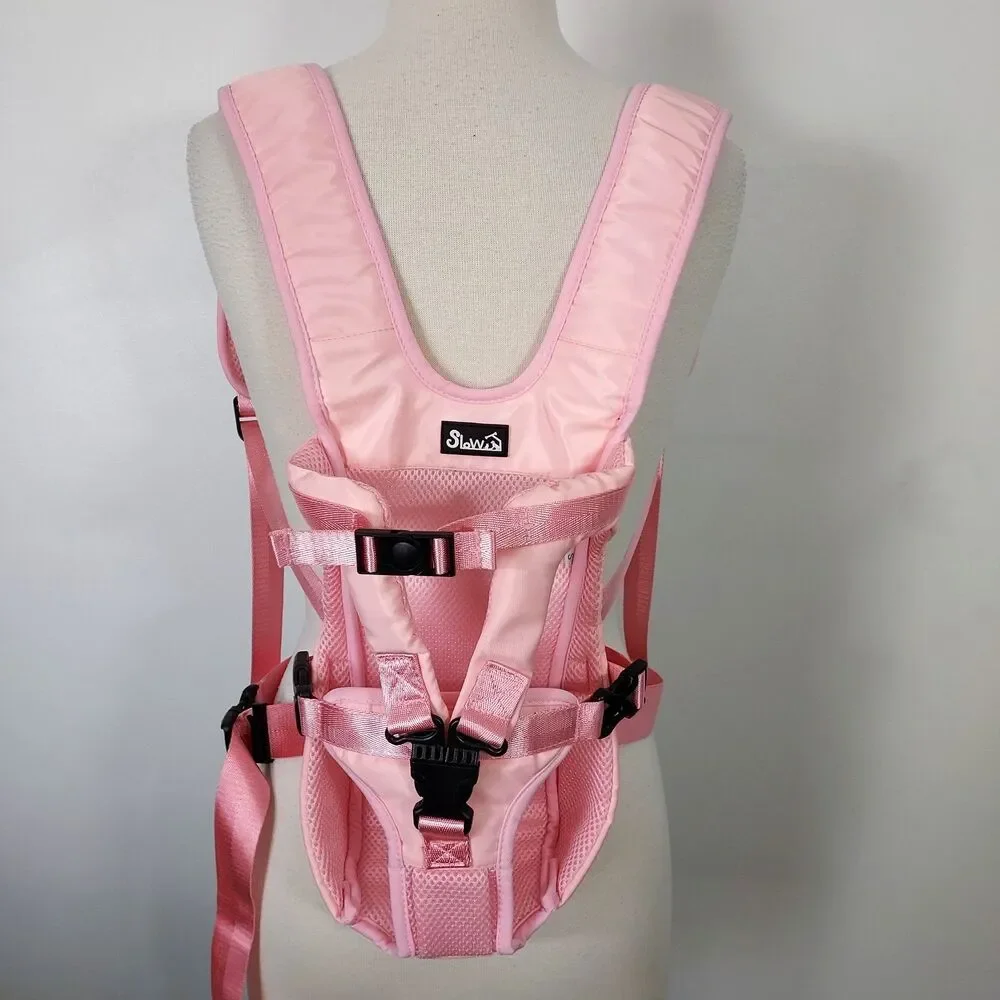 Slow Pet Front Dog Carrier Backpack Adjustable Wrap Around Hands Free Pink Small